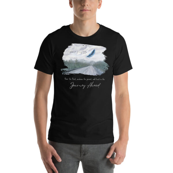 "Honor the Past, Embrace the Present" Inspirational Watercolor Feather T-Shirt - Image 5