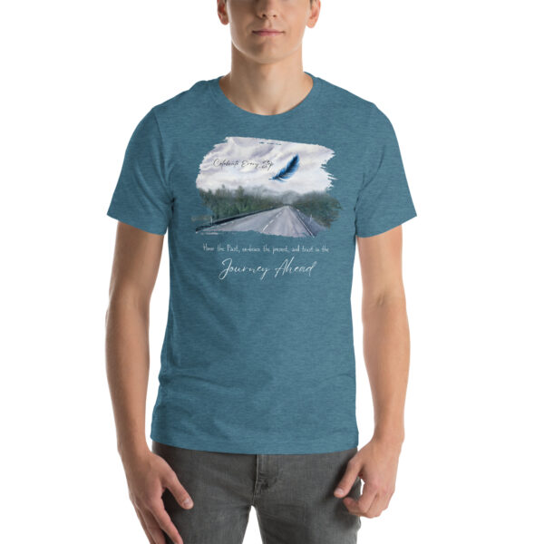 "Honor the Past, Embrace the Present" Inspirational Watercolor Feather T-Shirt - Image 8