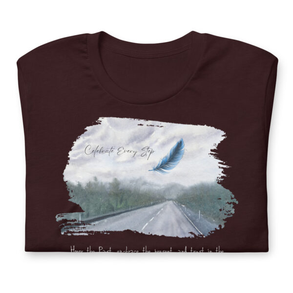 "Honor the Past, Embrace the Present" Inspirational Watercolor Feather T-Shirt - Image 3