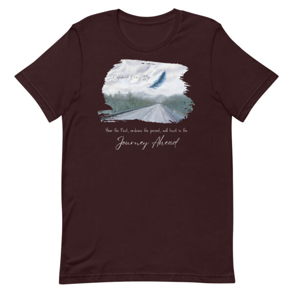 "Honor the Past, Embrace the Present" Inspirational Watercolor Feather T-Shirt - Image 4