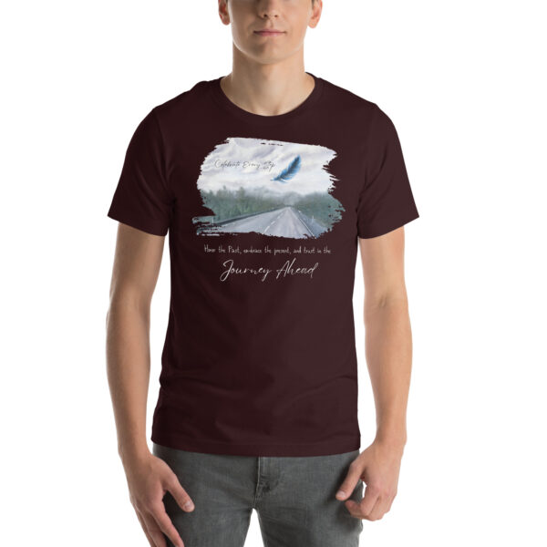 "Honor the Past, Embrace the Present" Inspirational Watercolor Feather T-Shirt - Image 6